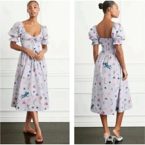 HILL HOUSE The Ophelia Dress in Purple Sea Creatures NWT Size XS - Picture 6 of 11